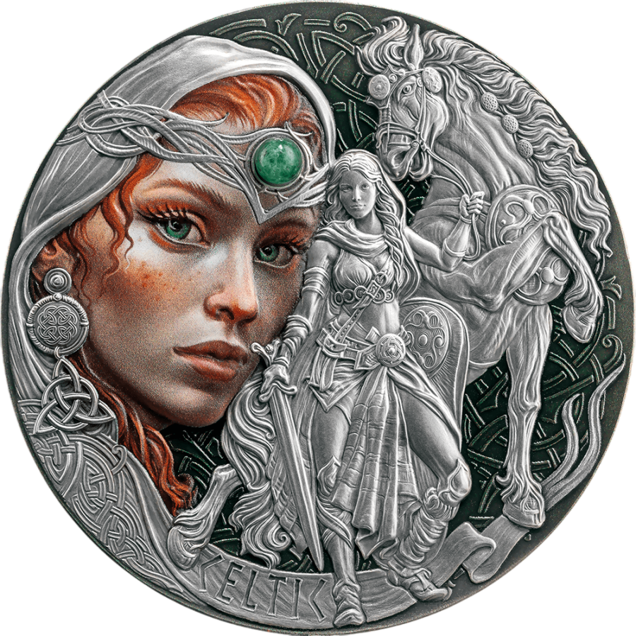 Silver Coin: Femina Bellator – Celtic Warrior Woman – 2025 – 2 Ounces – Reverse