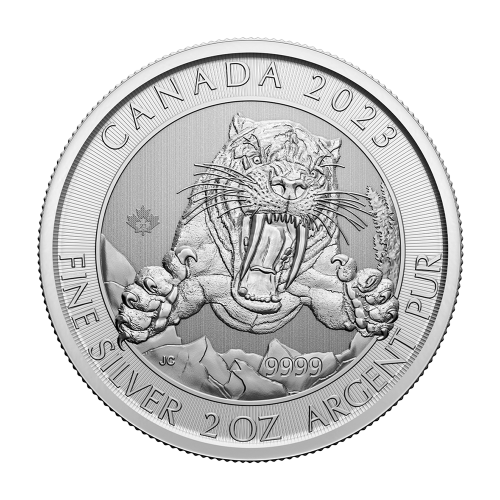 silver coin ice age saber-toothed tiger 2 ounces reverse