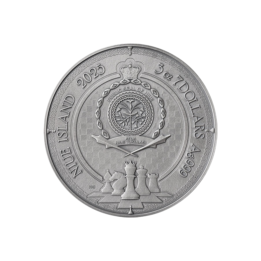 Silver Chess Coin: King's Gambit, 3 Ounces, 2025, Obverse