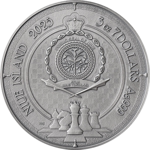 Silver Chess Coin: King's Gambit, 3 Ounces, 2025, Obverse
