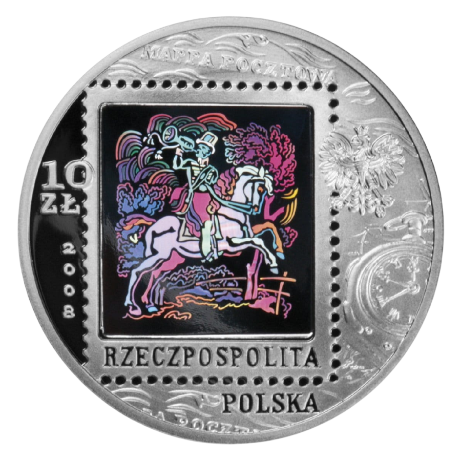 silver coin commemorating 450 years of the Polish Post Office, 2008