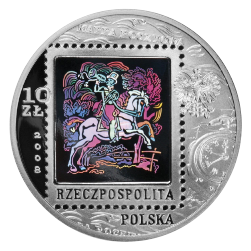 silver coin commemorating 450 years of the Polish Post Office, 2008