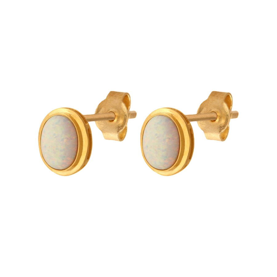 gold oval opal earrings