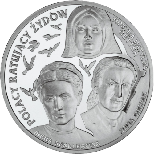 silver coin Poles rescuing Jews Irena Sendler Zofia Kossak Sister Matylda Getter reverse