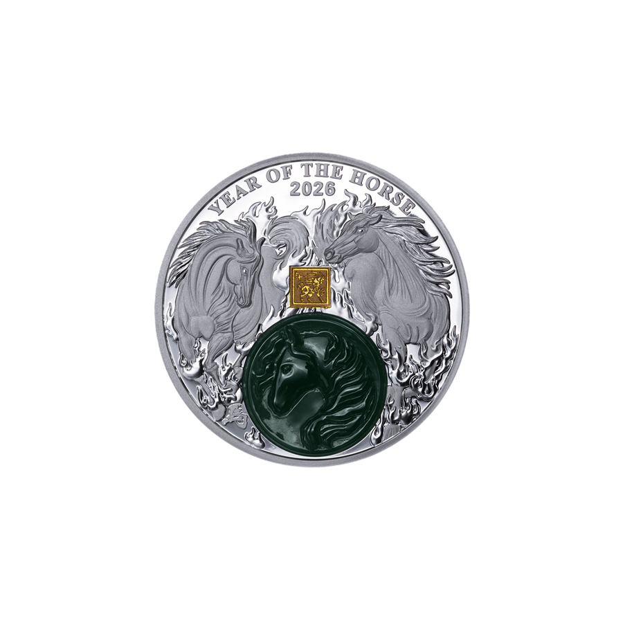 Silver Coin: Year of the Horse with Jade, 2 Ounces, 2026-1