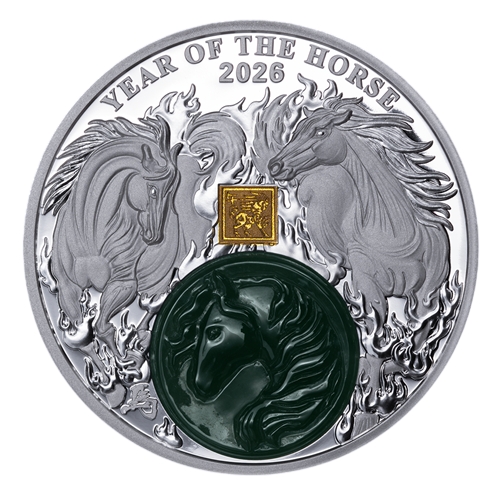Silver Coin: Year of the Horse with Jade, 2 Ounces, 2026-1