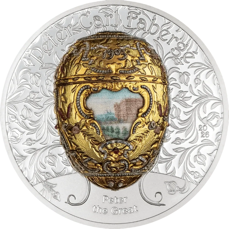 Silver Fabergé Egg Coin of Peter the Great, 2 ounces, 1