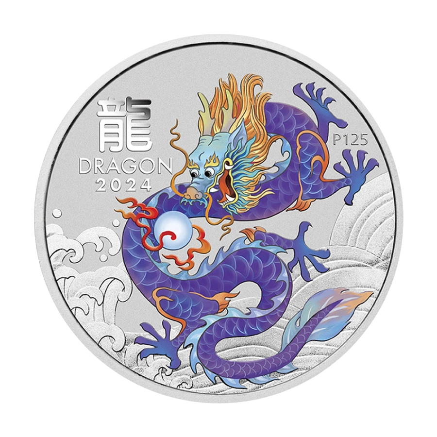 Silver Coin: Year of the Dragon (Purple) 2024, 1 Ounce
