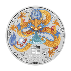 Silver Coin, Color-Etched, Year of the Dragon 2024, 1 Ounce, 2