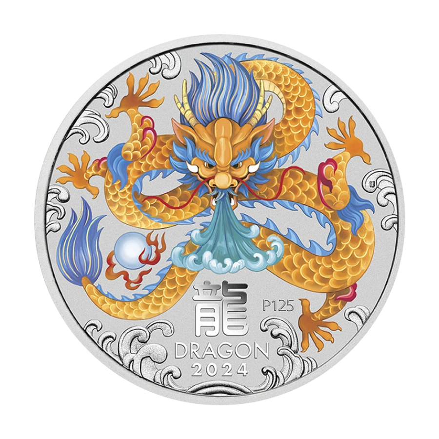 Silver Coin, Color-Etched, Year of the Dragon 2024, 1 Ounce, 2