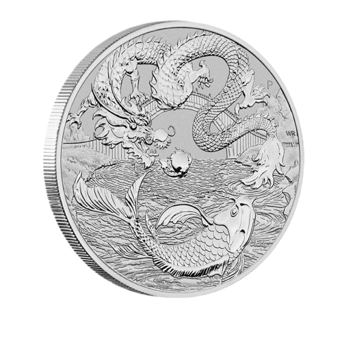 Silver Coin: Chinese Myths and Legends – Dragon and Koi, 1 Ounce, 2023-1