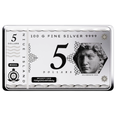 Silver Bar Coin - Note - Coinbar - 100 g of Silver - 1
