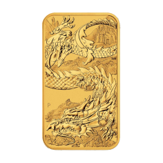 1-ounce rectangular gold coin featuring a dragon – reverse side