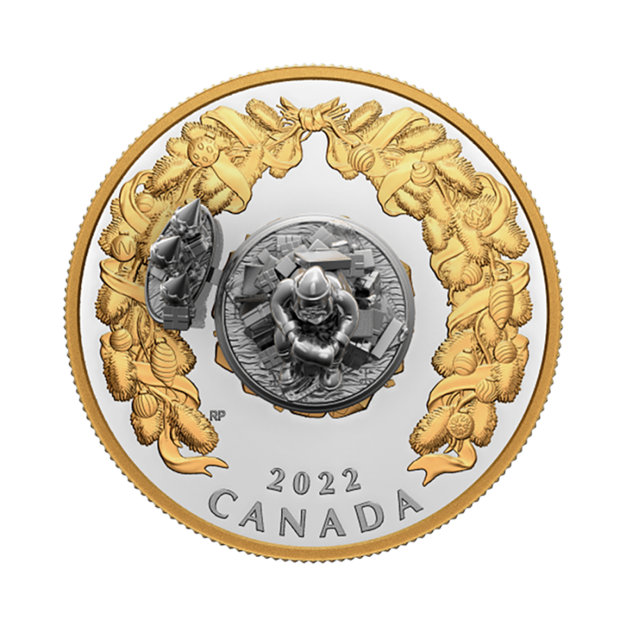 Silver coin, 5 ounces, Christmas gifts, reverse side 2