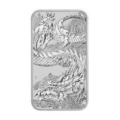 silver coin, rectangular, dragon, 1 ounce of silver, reverse side