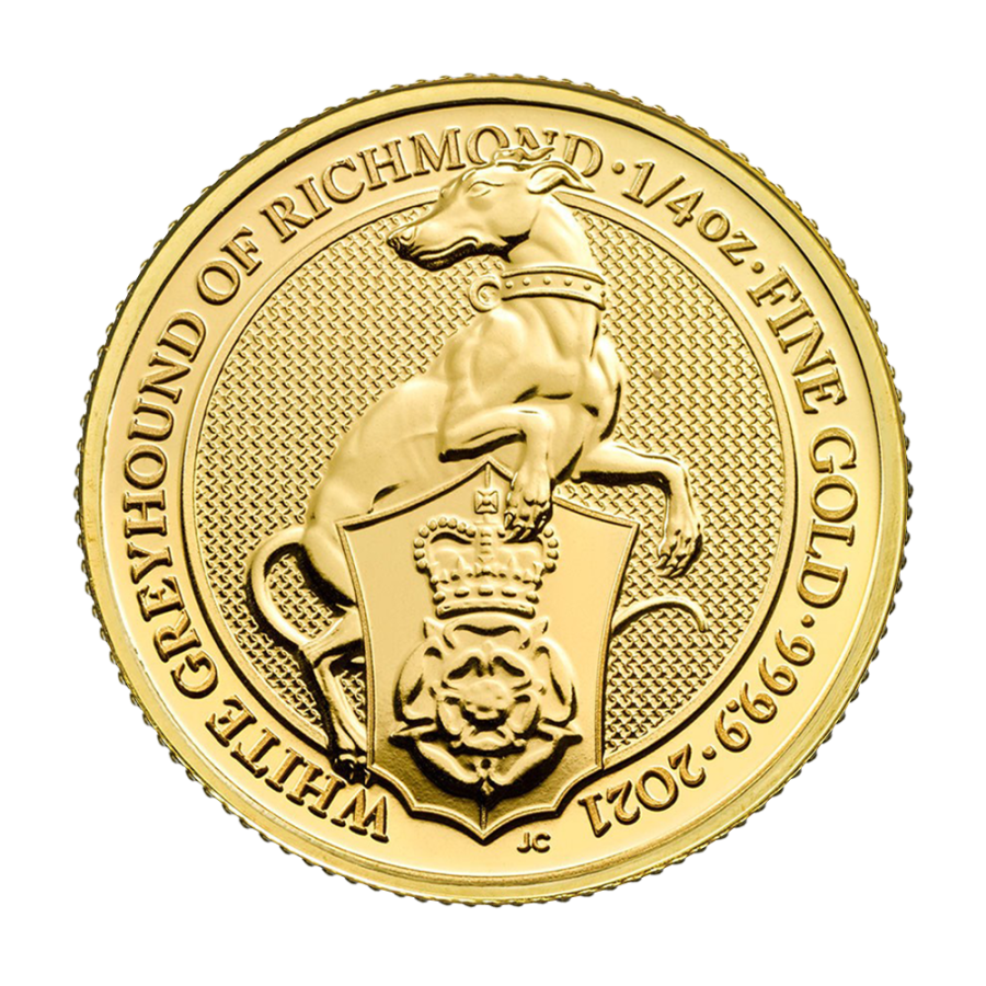 Gold Coin: The Queen's Beasts – White Greyhound from Richmond, 1.4 oz, Reverse