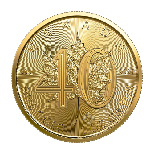 gold coin Canadian maple leaf 40th anniversary 1 ounce reverse