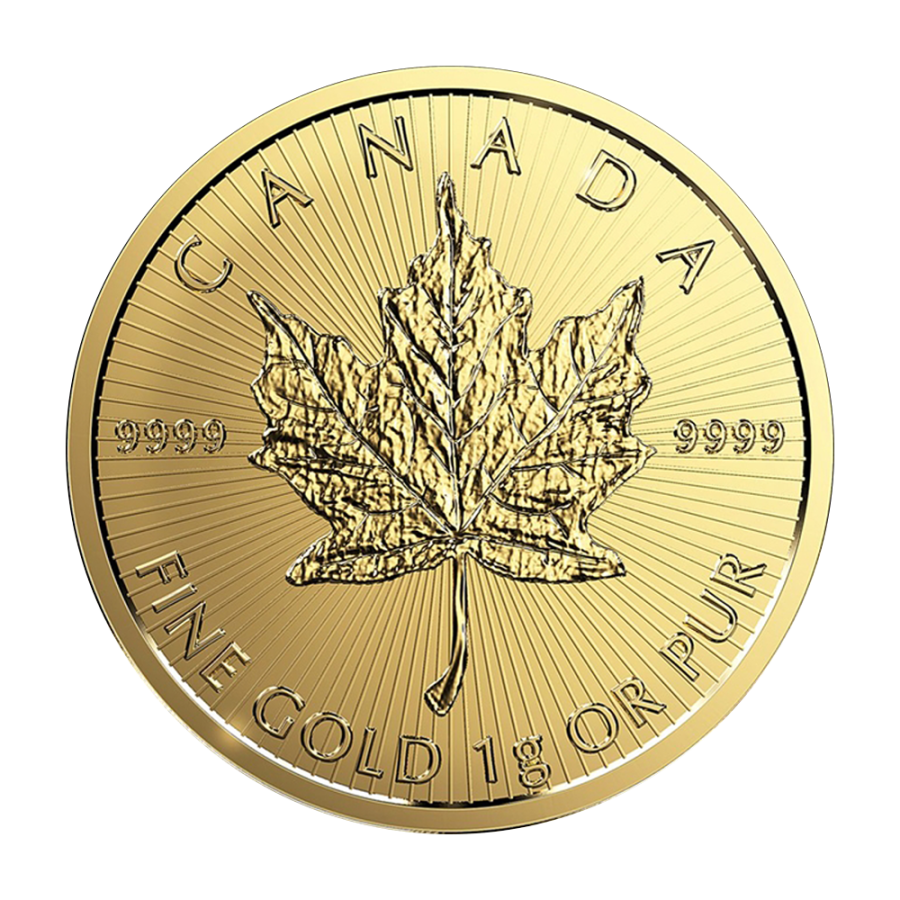 gold coin Canadian maple leaf 1 g reverse