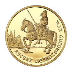 gold coin 200 PLN history of Polish cavalry heavily armored knight 15th century 2007 reverse