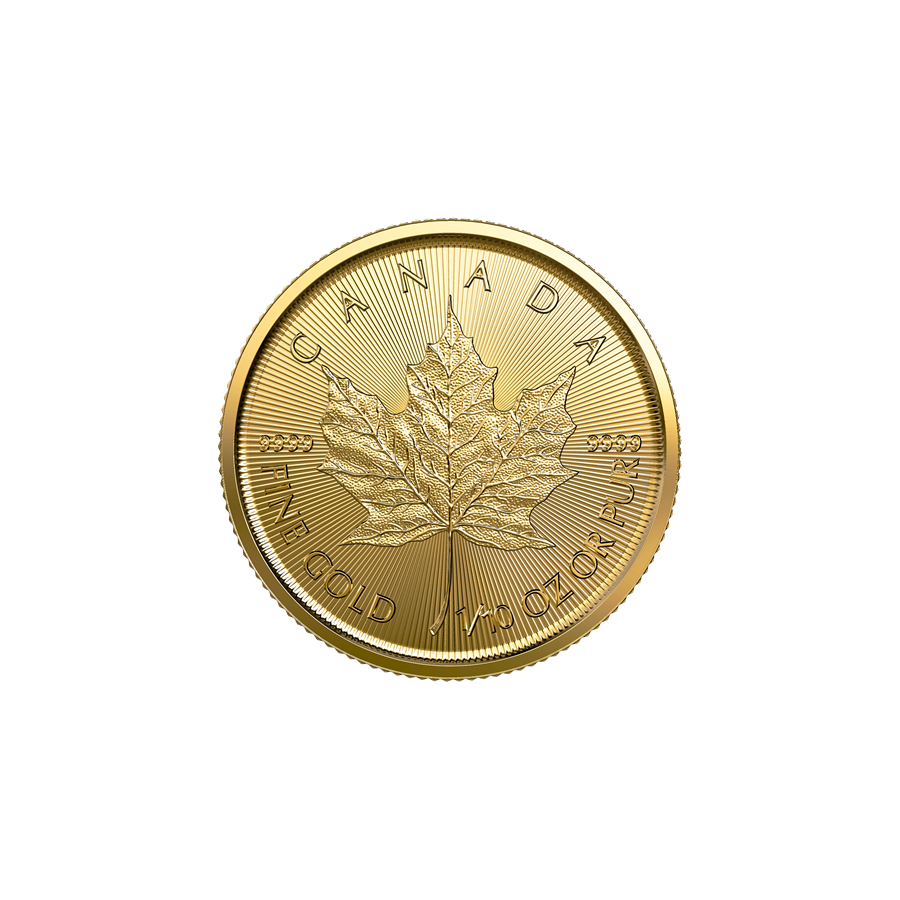 Gold Coin - Rare Canadian Maple Leaf - 1/10 Ounce - Reverse Side