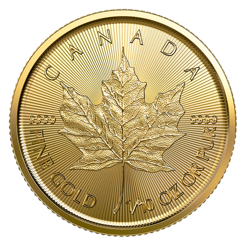 Gold Coin - Rare Canadian Maple Leaf - 1/10 Ounce - Reverse Side