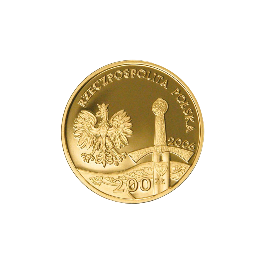 gold coin 200 PLN history of Polish horsemanship Piast horseman 2006 obverse