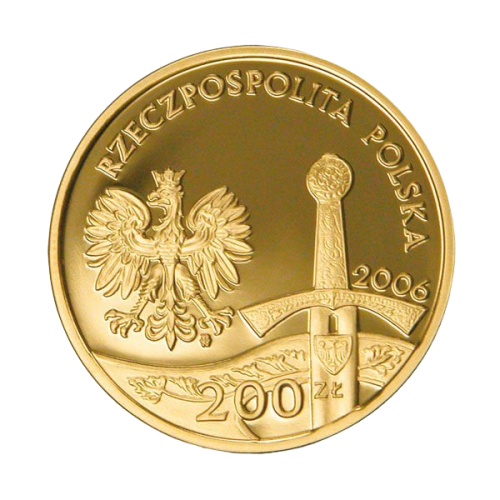 gold coin 200 PLN history of Polish horsemanship Piast horseman 2006 obverse