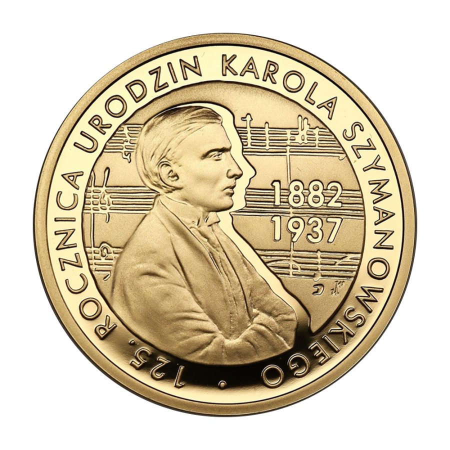 gold coin 200 PLN 125th anniversary of Karol Szymanowski's birth 1882-1937-2007 reverse