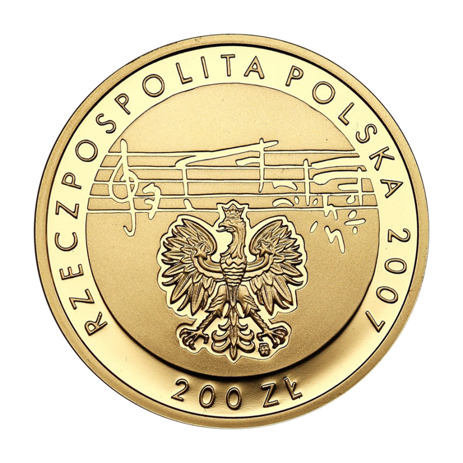 gold coin 200 PLN 125th anniversary of Karol Szymanowski's birth 1882-1937-2007 obverse