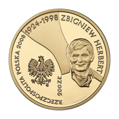gold coin 200 PLN Zbigniew Herbert 1924-1998-2008 obverse