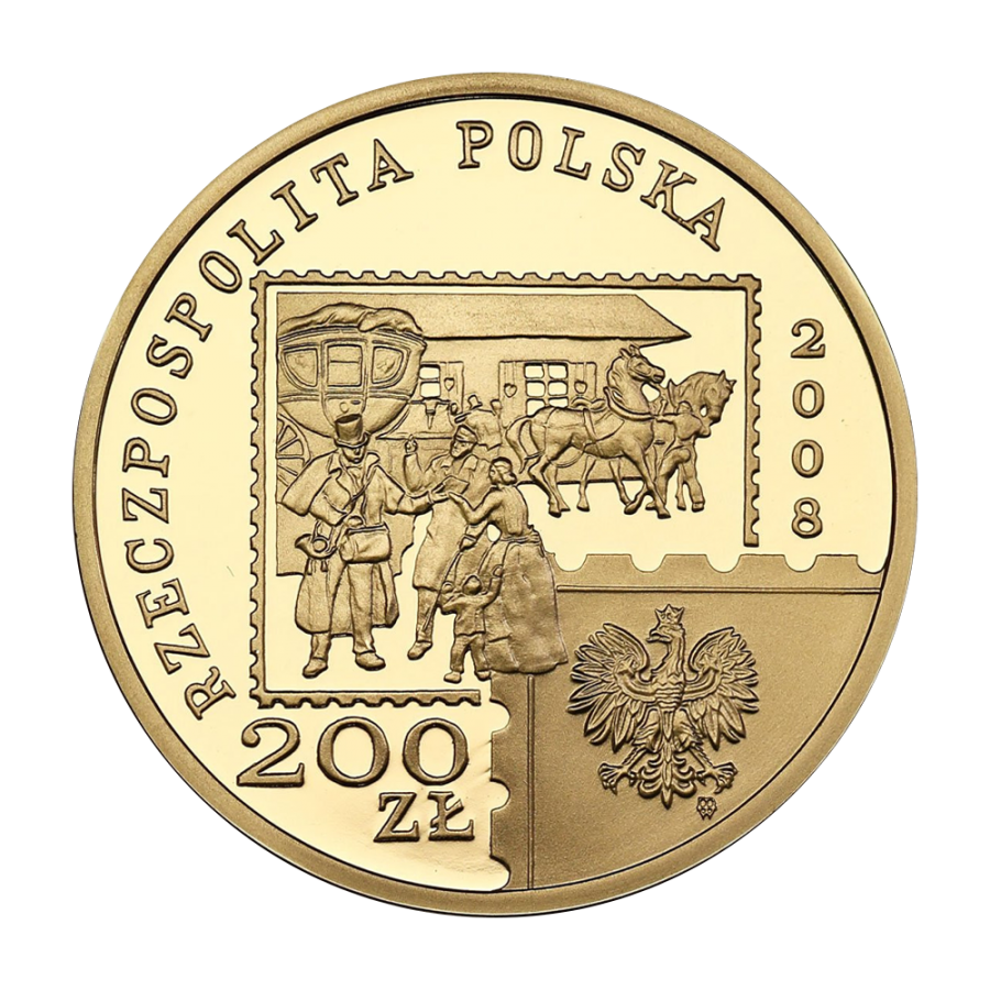 gold coin 200 PLN 450 years of the Polish Post Office 2008 reverse