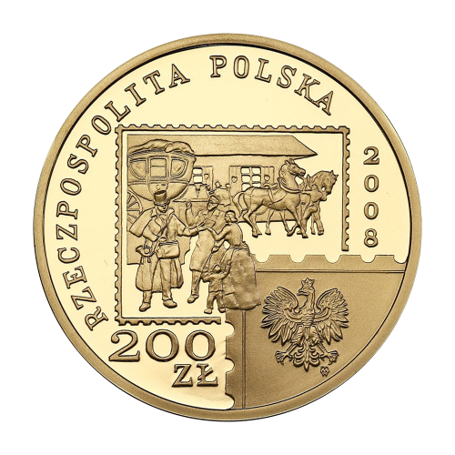 gold coin 200 PLN 450 years of the Polish Post Office 2008 reverse