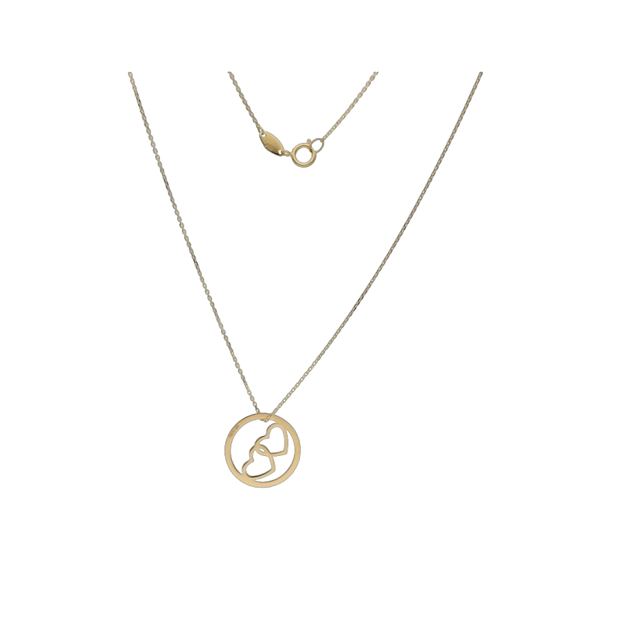 celebrity necklace, gold, 44 cm, 2 hearts, circle