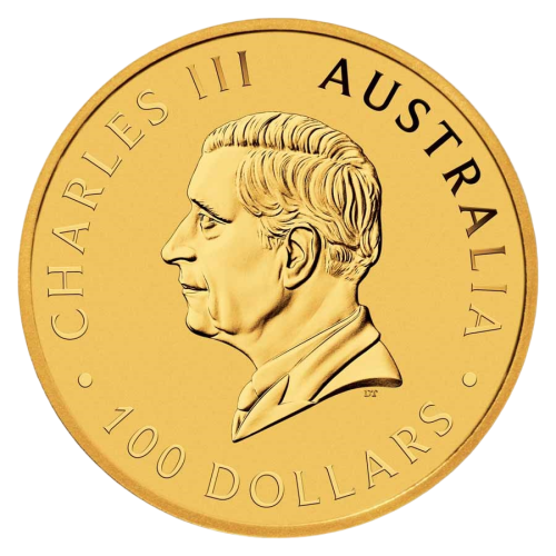 gold coin Australian kangaroo 1 ounce current year obverse
