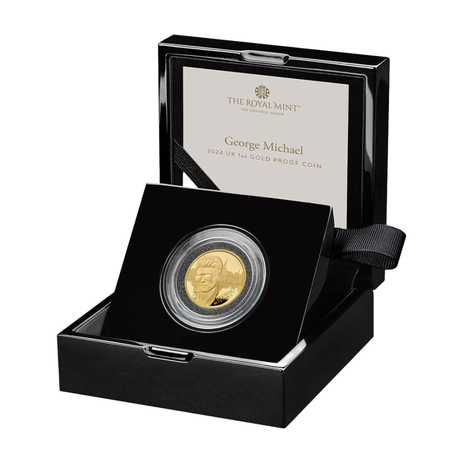 George Michael "Legend of Music" Gold Coin, 1 Ounce, Proof, Packaging
