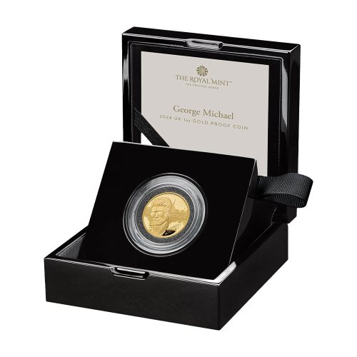 George Michael "Legend of Music" Gold Coin, 1 Ounce, Proof, Packaging