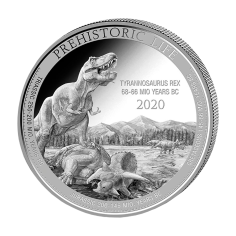 Silver Coin: Congo Prehistoric Life T-Rex 1 Ounce (Obverse)