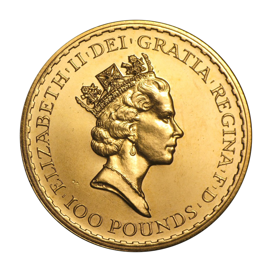 1-ounce Britannia gold coin, 916 fineness, obverse