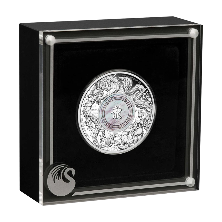 Silver coin Double Dragon Mother of Pearl 2024 2 ounces - 24-hour shipping!