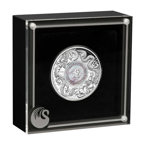 Silver coin Double Dragon Mother of Pearl 2024 2 ounces - 24-hour shipping!