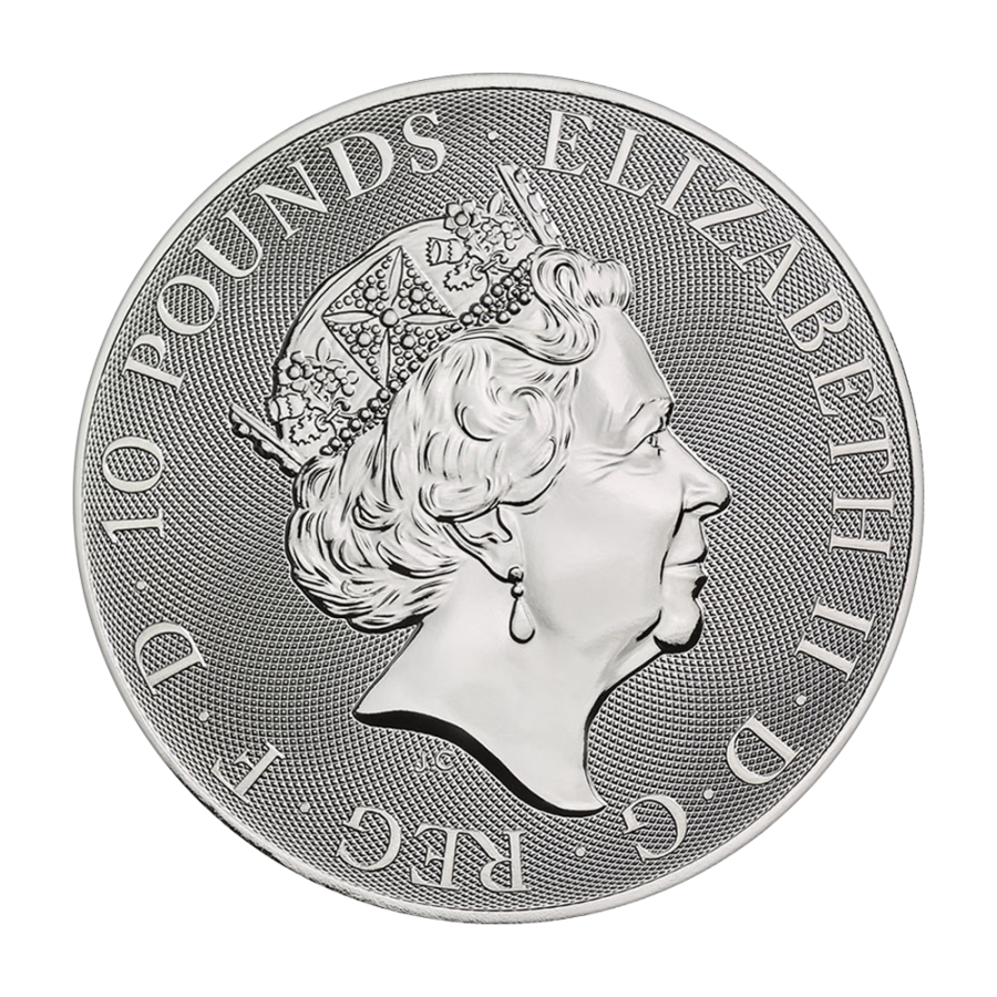 silver-coin-the-queen's-beasts-white-lion-10-ounces-obverse