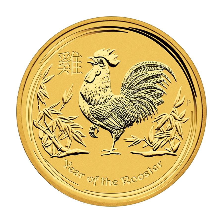 2017 Rooster Year Gold Coin, 1.10 oz, Reverse Side