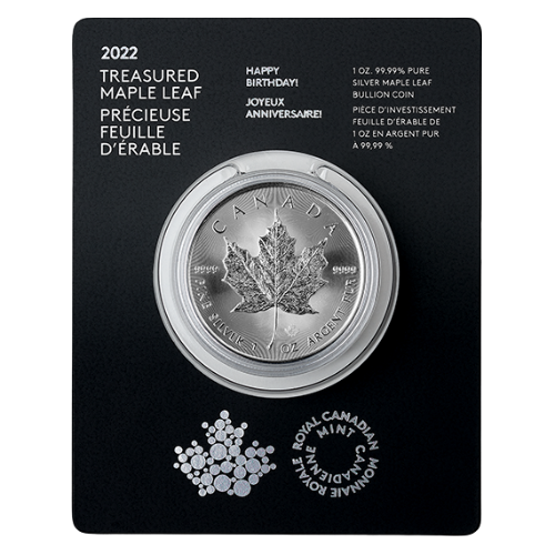 Silver Coin - Canadian Maple Leaf - Happy Birthday - 1 Ounce - 2