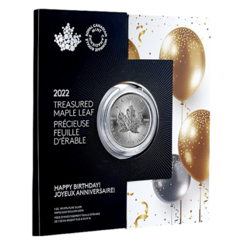 Silver Coin - Canadian Maple Leaf - Happy Birthday - 1 Ounce - 3
