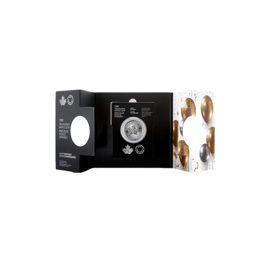 Silver Coin - Canadian Maple Leaf - Happy Birthday - 1 oz - 4