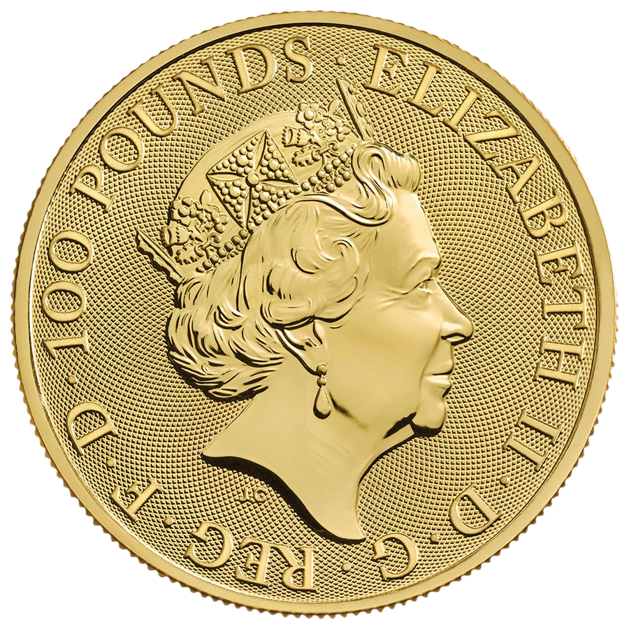 gold coin queen's beasts white hound of Richmond 1 oz obverse