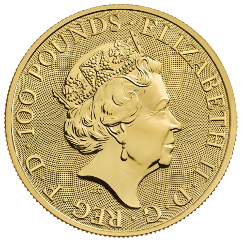 gold coin queen's beasts white hound of Richmond 1 oz obverse