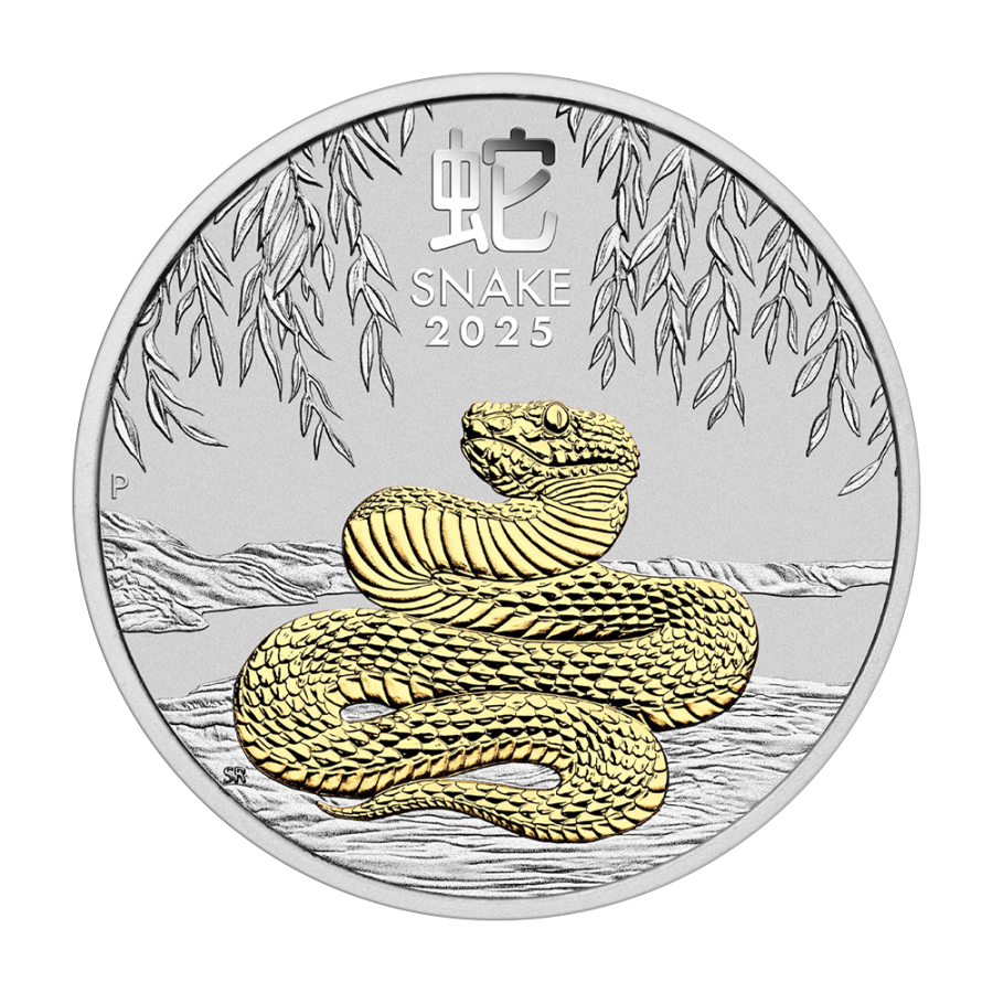 Silver Coin - Australian Year of the Snake 2025 - Gold-Plated Reverse (1)