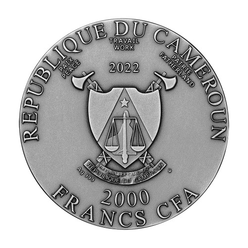 silver coin, Mother of God, 2000 CFA francs, obverse