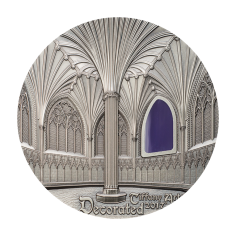 silver coin decorated with artistic Tiffany design on the reverse side